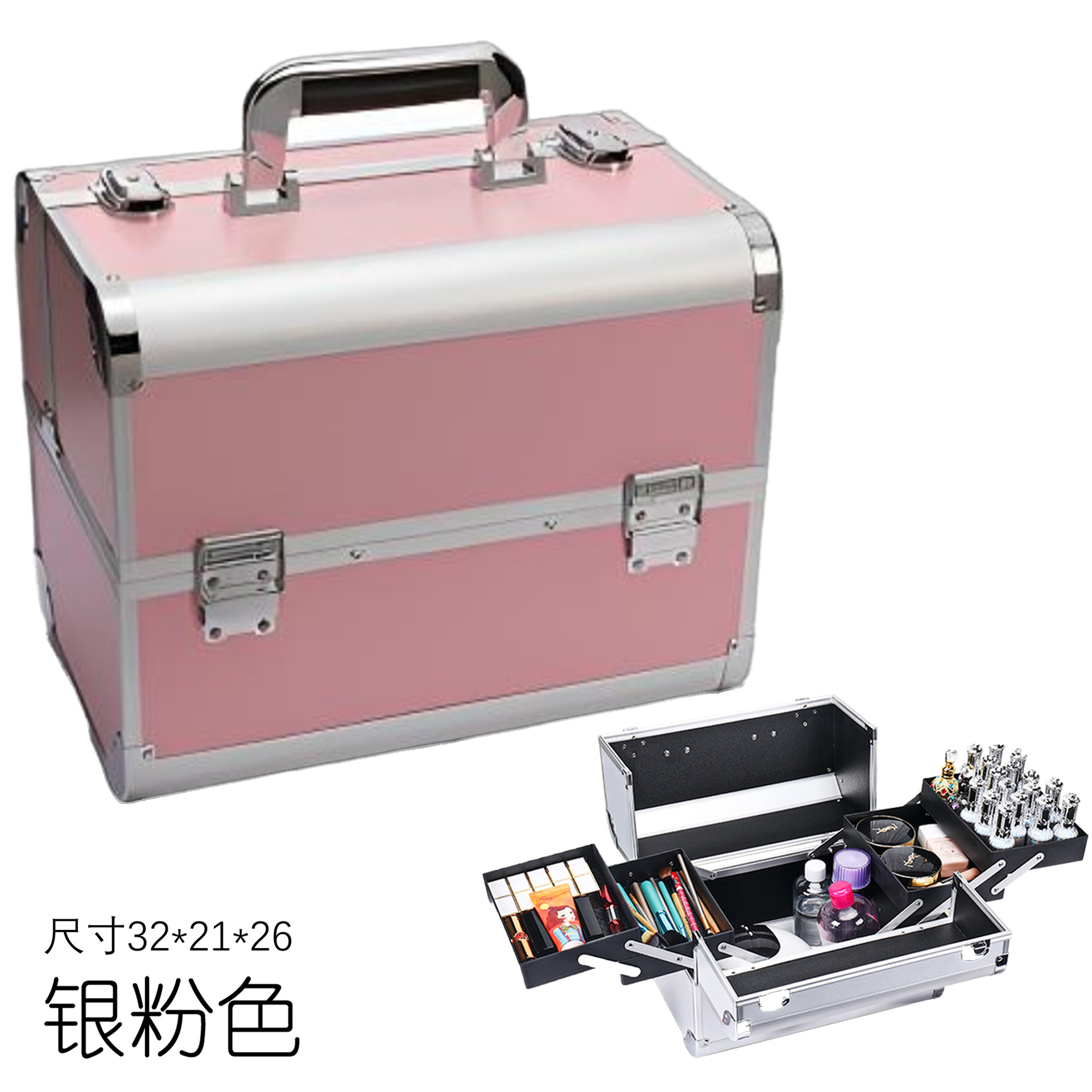 Caja de maquillaje, marco de aluminio portátil, caja de almacenamiento, caja de herramientas de belleza de manicura de pestañas, caja de herramientas de peluquería bordada al por mayor, caja de herramientas portátil image 9