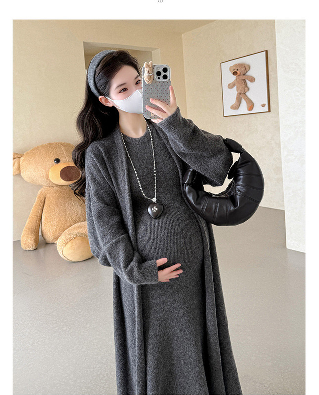 孕妇套装2025秋冬新款时尚网红款慵懒风简约气质辣妈中长款两件套|undefined