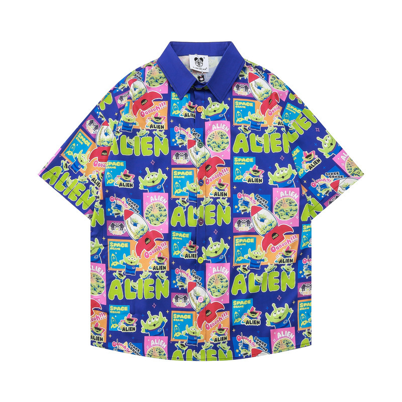 Chao Shen's Casual Cute Cartoon Toy Three-eyed Children's Printed Girl's Oversize Beach Short-sleeved Shirt