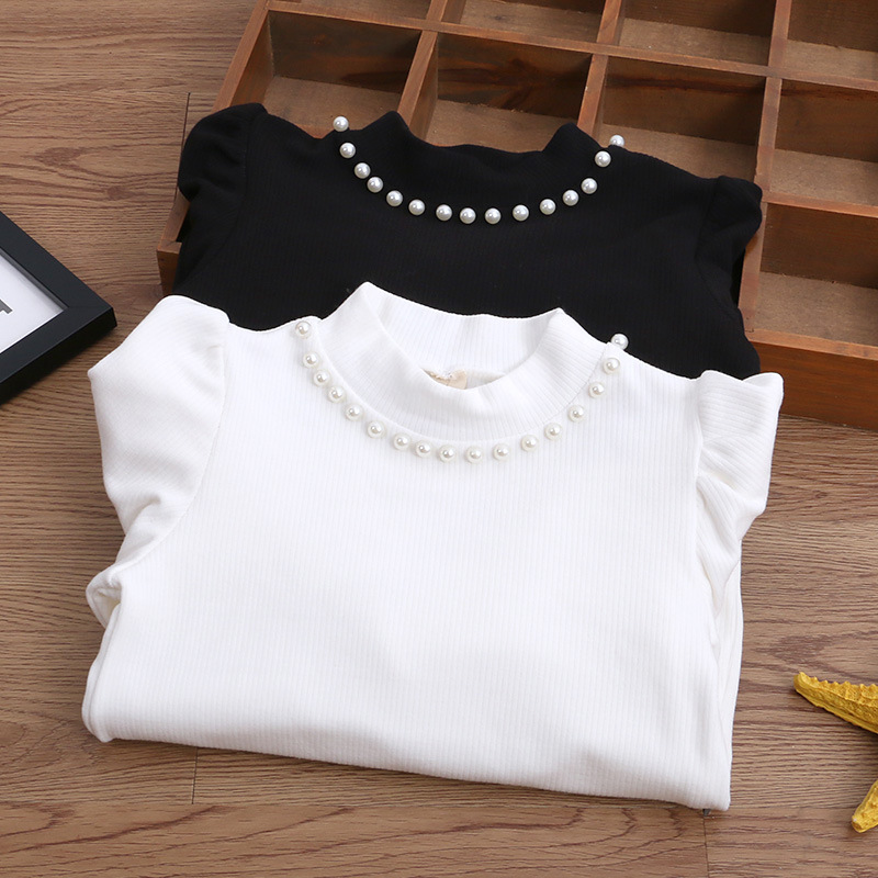 Camiseta de punto para niños, primavera y otoño, nueva, para niños medianos y grandes, de terciopelo fino, con mangas abullonadas, elegante, de manga larga, ropa para niñas transfronteriza 9
