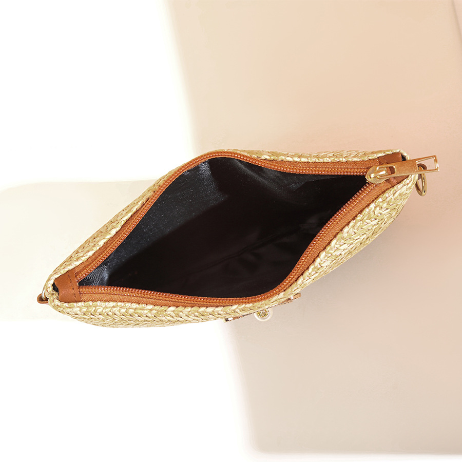 Square Shape Small Size Women's Small Straw Color Block Bow Knot Vacation Square Zipper Crossbody Bag