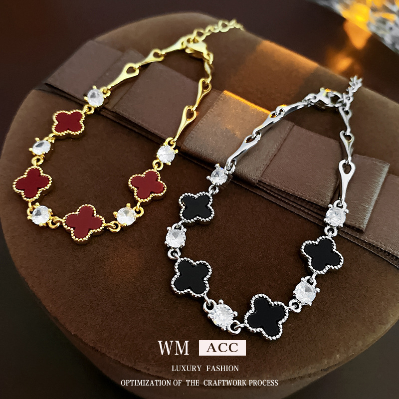 Oro real pulsera de flores de diamantes de diamante ligera coreana de lujo pulsera de alto nivel nicho exquisita joyas de mano universal mujeres al por mayor image 1