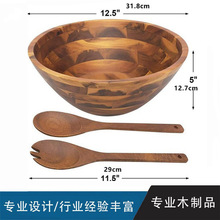 亚马逊热销款 相思木制沙拉碗 相思木沙拉手搅拌器