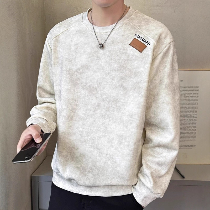 Men's Round Neck Thick Cotton T-Shirt Spring and Autum 2025 New Loose Long-Sleeved T-Shirt Trendy Brand Men's Hooded Tops Sweatshirt