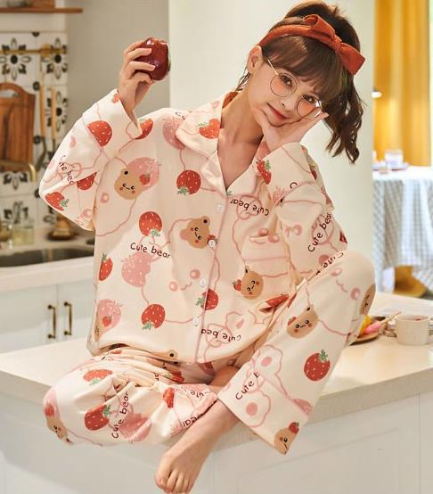 Pijamas de Primavera y Otoño para Mujer, Conjunto de Dos Piezas Informal de Manga Larga, Nuevo Modelo 2025, Conjunto de Cárdigan para el Hogar para Otoño e Invierno