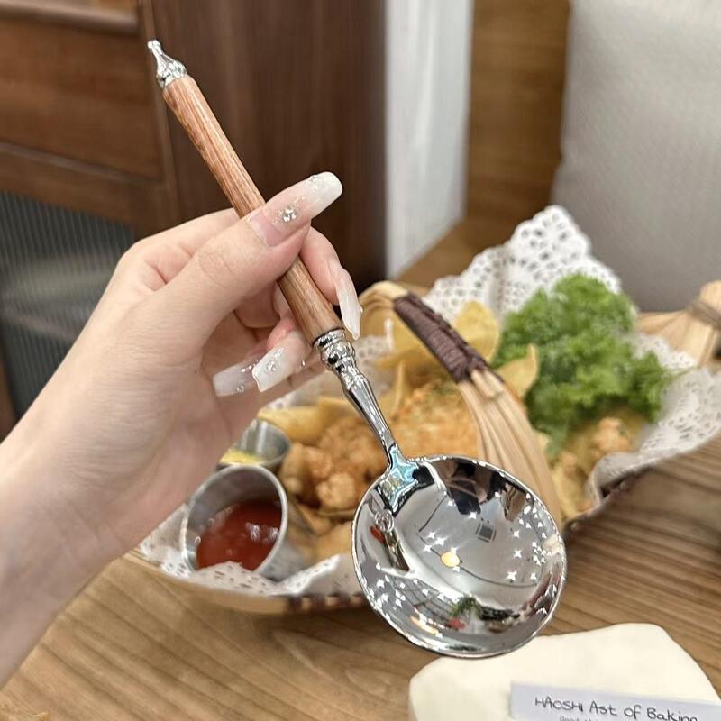 High-Looking Stainless Steel Spoon for Home Use Korean Simple and Cute Internet Celebrity Eating Adult Spoon Creative Long-Handled Round Spoon