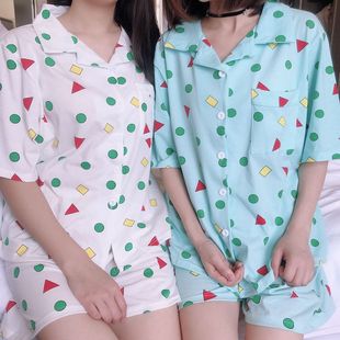Popular Crayon Shin-chan Short-sleeved Pajamas for Women Summer Cartoon Cute Geometric Home Clothes Japanese and Korean Popular Shorts Suit Summer