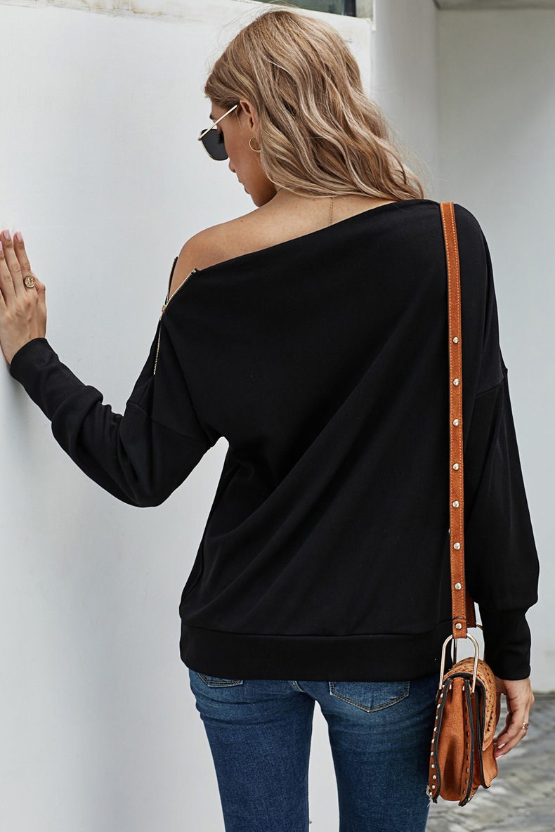 solid color casual long-sleeved off-shoulder top nihaostyles wholesale clothing NSQSY87017