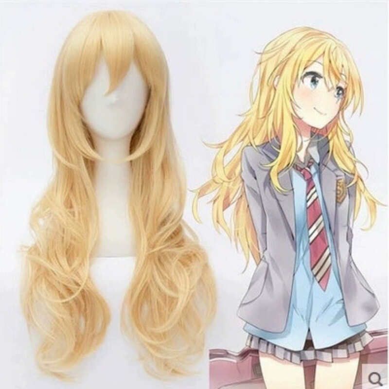 Anime cos wig April is your lie Miyagi Kaoru cosplay long curly hair golden micro curly long hair