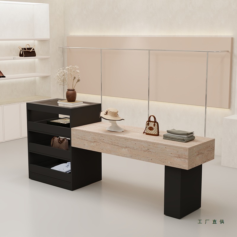 中古风服装店中岛台展示桌储物柜女装店陈列柜抽屉中岛桌流水台