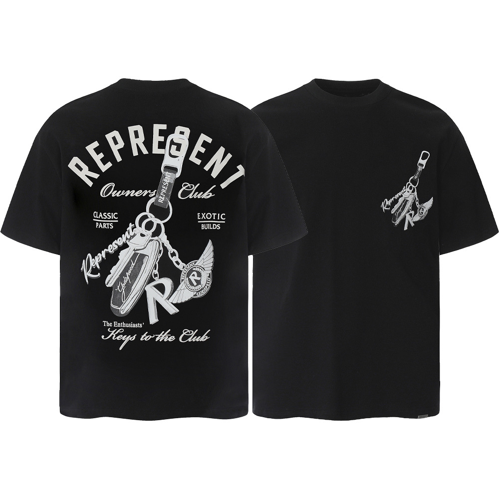 High Street REPRESENT Impresión de letras minimalistas desgastado retro lavado hombres y mujeres sueltos camiseta casual de manga corta marea