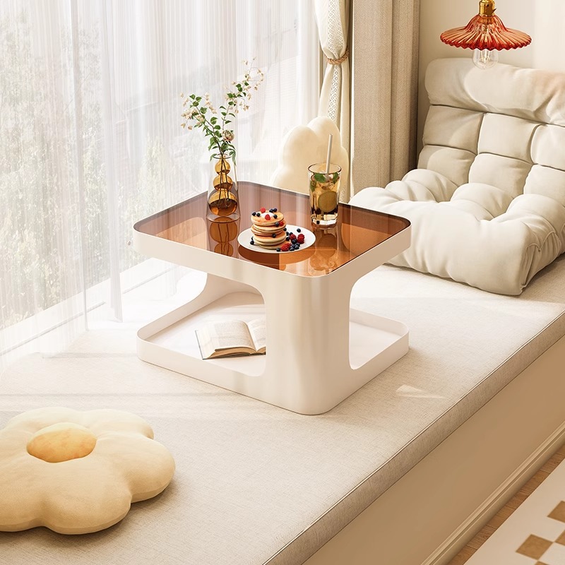 Light Luxury Minimalist Bay Window Glass Small Table Household Bedroom Creative Small Coffee Table Storage Low Table Tatami Kang Corner Table