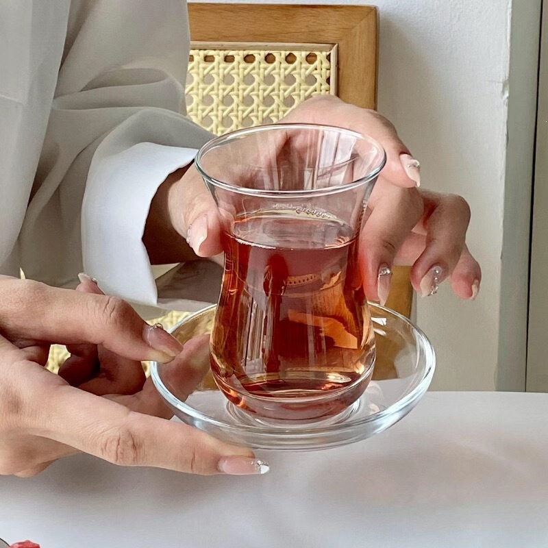 Turkish Black Tea Cup, Heat-Resistant Glass Cup with Saucer, European-Style Afternoon Tea Snack Saucer, Coffee and Flower Tea Small Cup Turkish Black Tea Cup, Heat-Resistant Glass Cup with Saucer, European-Style Afternoon Tea Snack Saucer, Coffee and Flower Tea Small Cup
