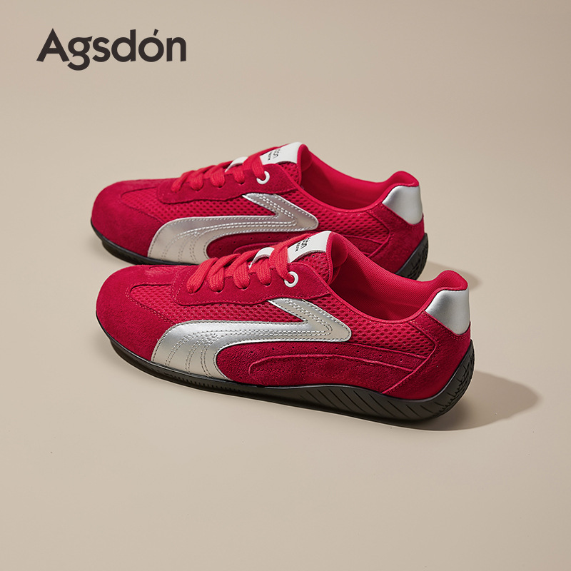 Zapatillas de entrenamiento alemanas Augusden rojas de suela gruesa para mujer, novedad de otoño 2025, estilo ballet retro clásico, zapatillas Forrest Gump