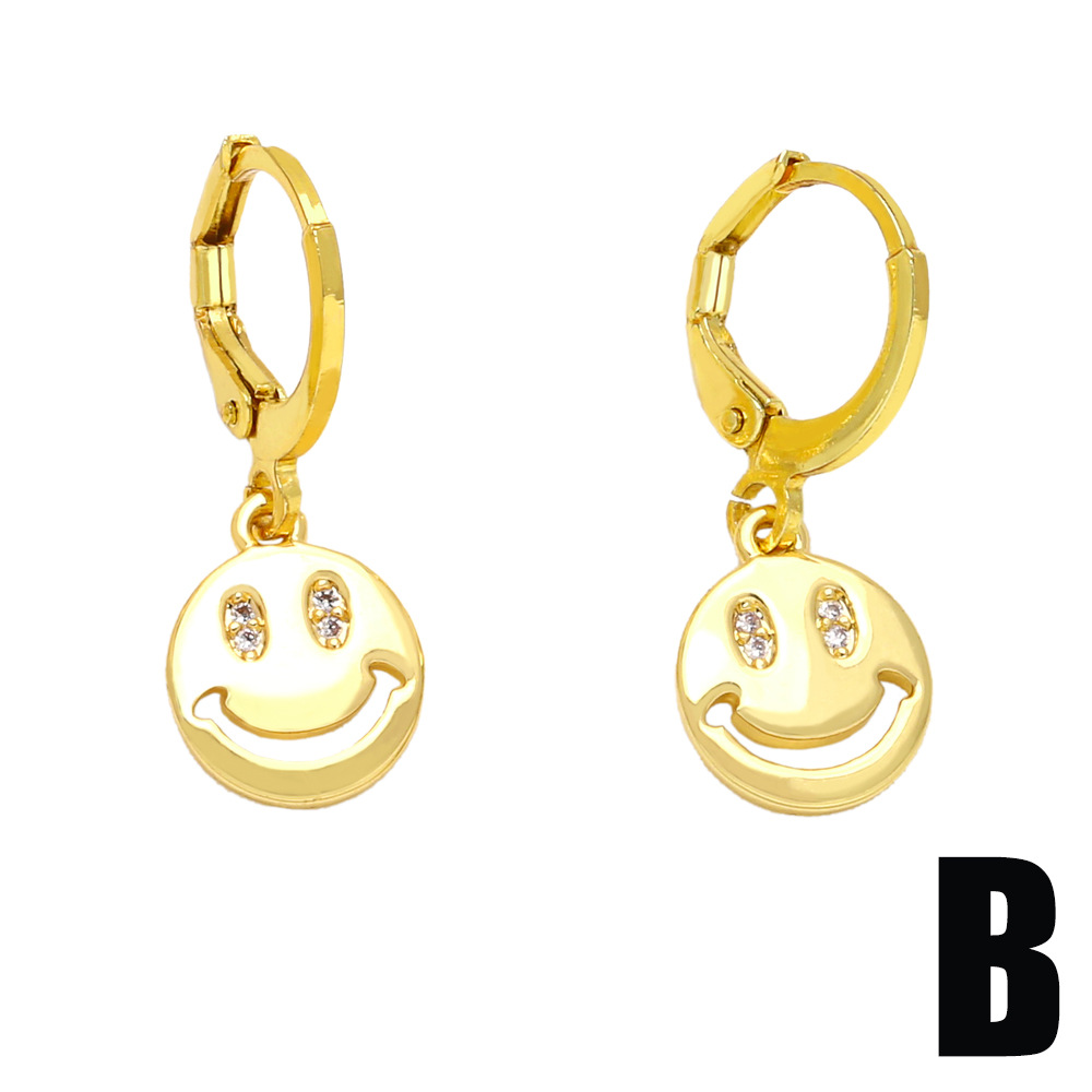 Fashion Dog Smiley Face Copper Drop Earrings Inlay Zircon Copper Earrings display picture 3