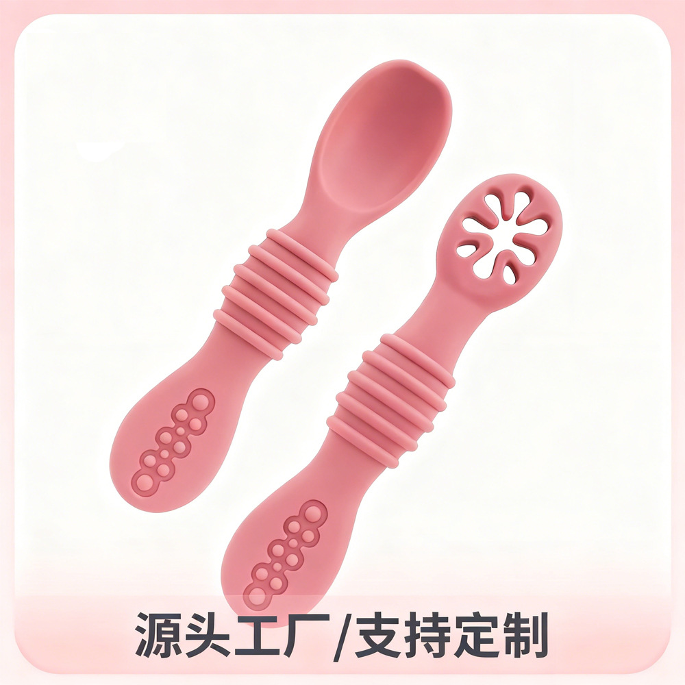 Factory Ready Stock Baby Silicone Rice Cereal Spoon Food-Grade Silicone Baby Food Spoon Training Spoon Feeding Spoon Spoon