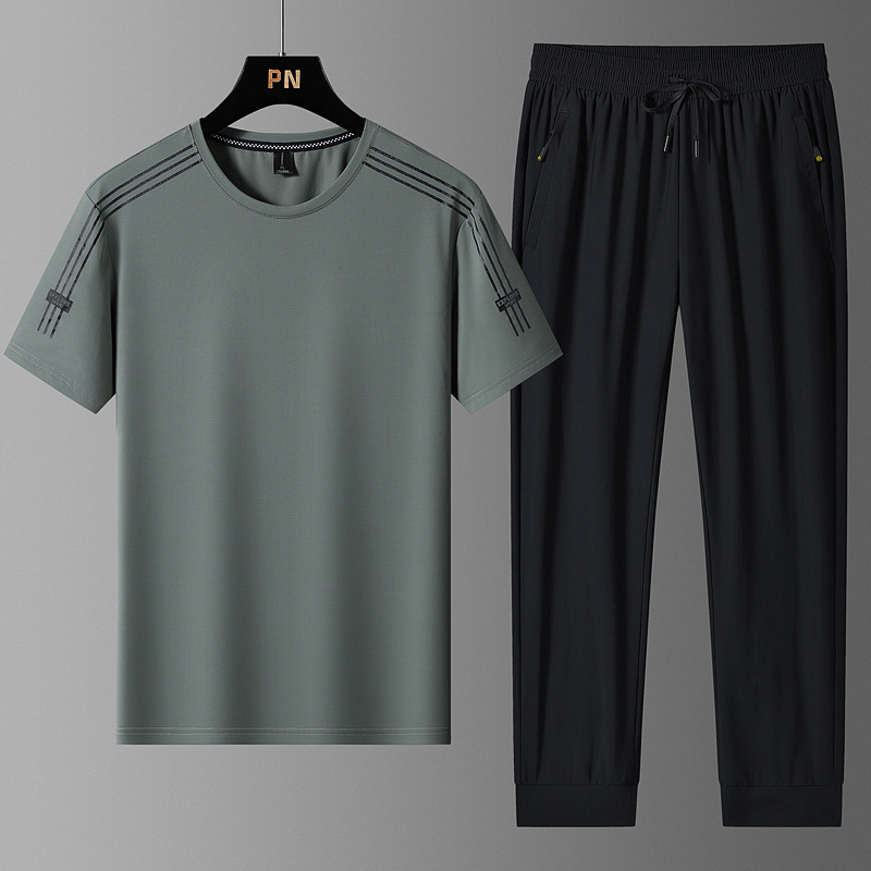 Super tamaño de verano hombre helado juego deportivo hombre delgado rápido secado pantalones de manga corta estilo coreano casual de dos piezas para hombre