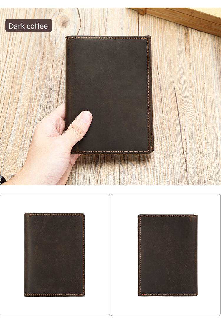 Ví đựng hộ chiếu da ngựa điên cổ điển, đa năng chống trộm RFID — cà phê, Cà phê đen chi tiết 16