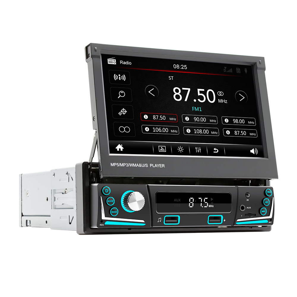 Procesamiento personalizado de 7 pulgadas de un solo husillo pantalla retráctil MP5 reproductor carplay coche Bluetooth radio del coche