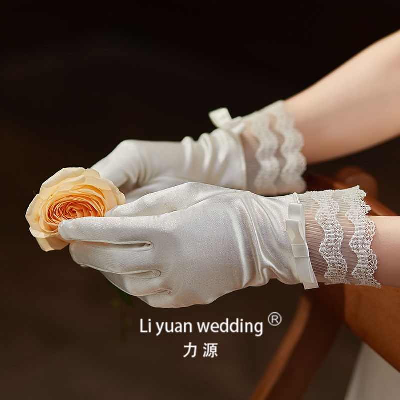新娘结婚拍照礼仪领证派对主持活动女士色丁缎面手套|undefined