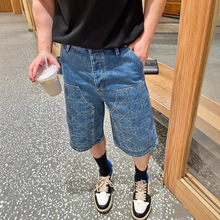 天花板D家原标现货25Ss新款菱角线刺绣牛仔短裤休闲百搭男女同款