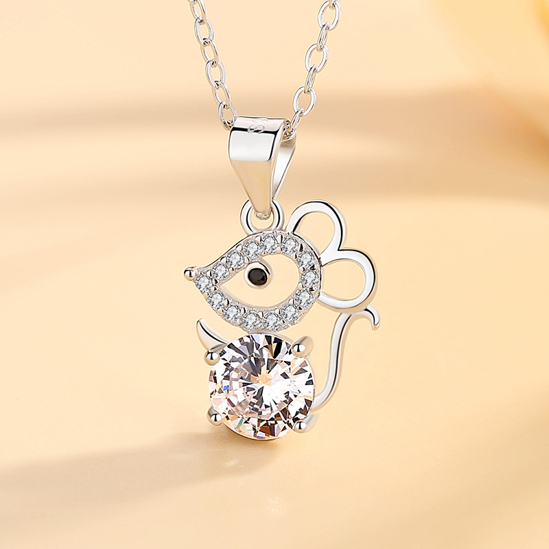Collar de plata esterlina s925 ratón colgante de plata de ley lindo ratón de dibujos animados colgante de moda nacional Zodiaco moda femenina Cadena de clavícula