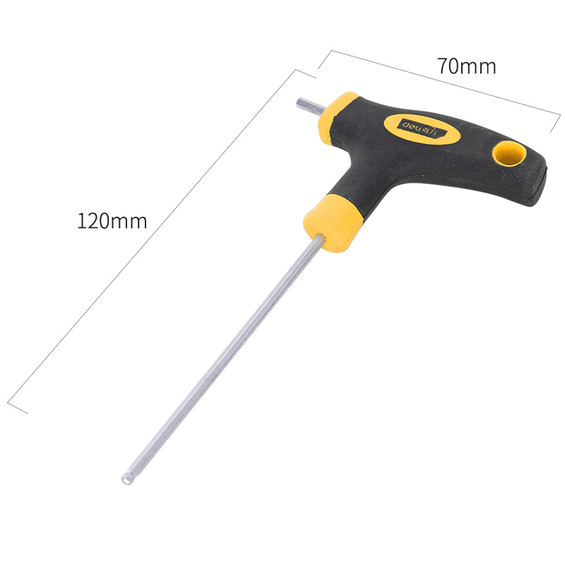 Deli/得力球头T型内六角铬钒钢(黄)2.2~10mm DL2271 DL2272