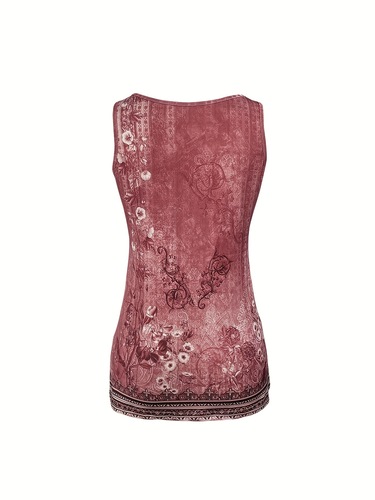 Women's Retro Floral Print V Neck Vest Cross-border Dropshipping
