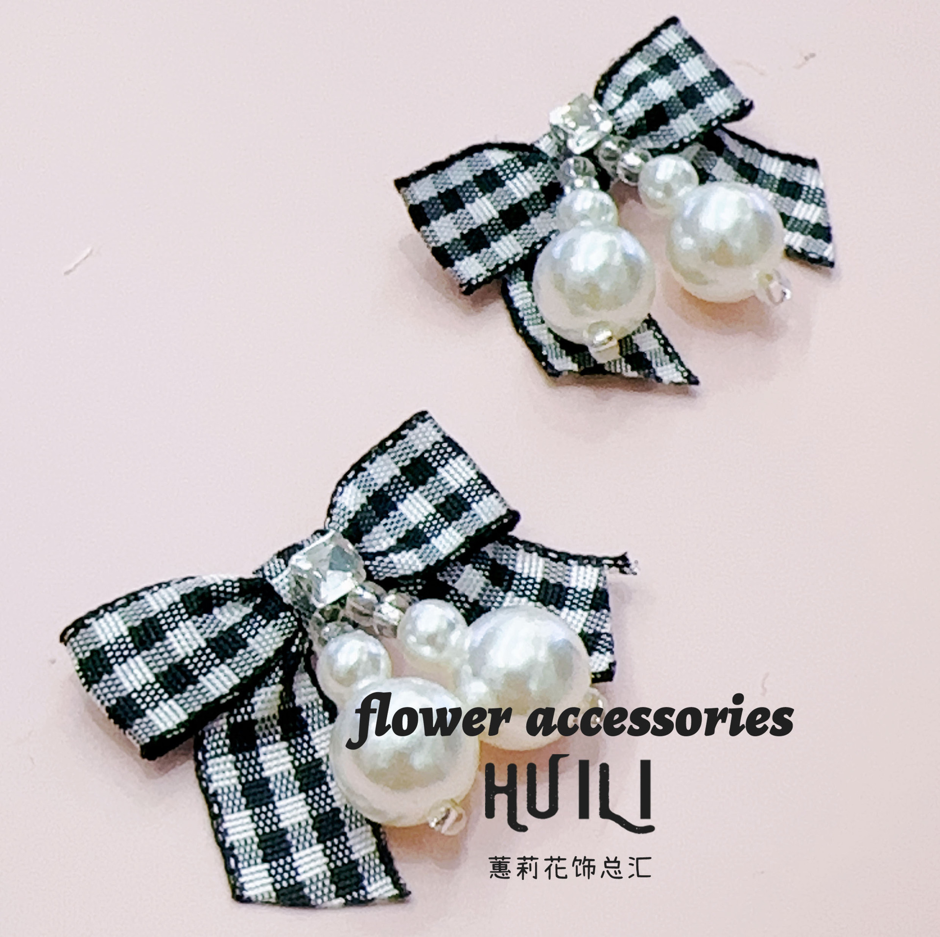 4cm Mini Elegant Tartan Pearl Handmade Butterfly Knot Pet DIY Hair Accessory Half-Finished Bag Socks Accessory
