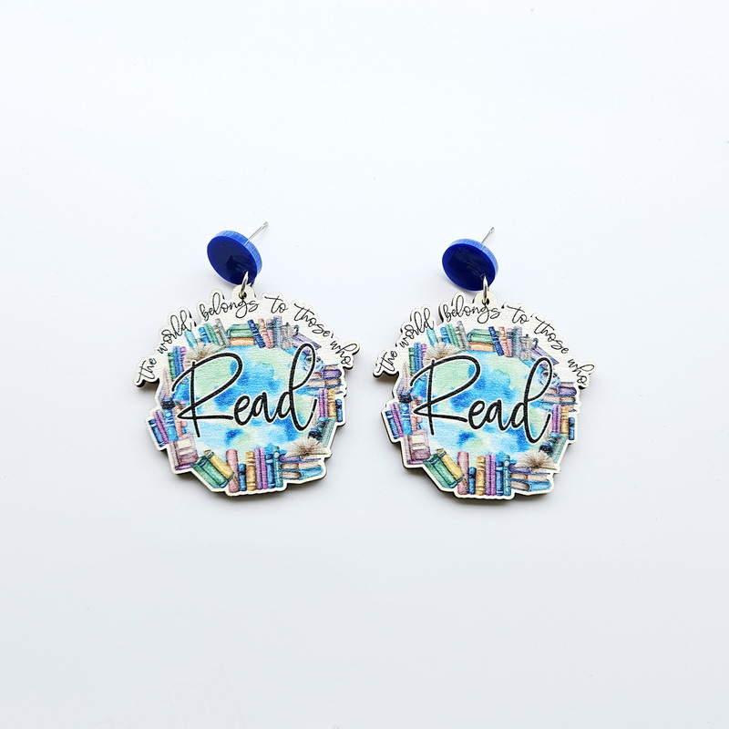 Letter, Heart Shape Pattern Women'S Gender Retro Preppy Style Letter Heart Shape Wood Women's Drop Earrings