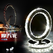 跨境现代简约双C不锈钢水晶LED台灯创意圆圈卧室酒店床头