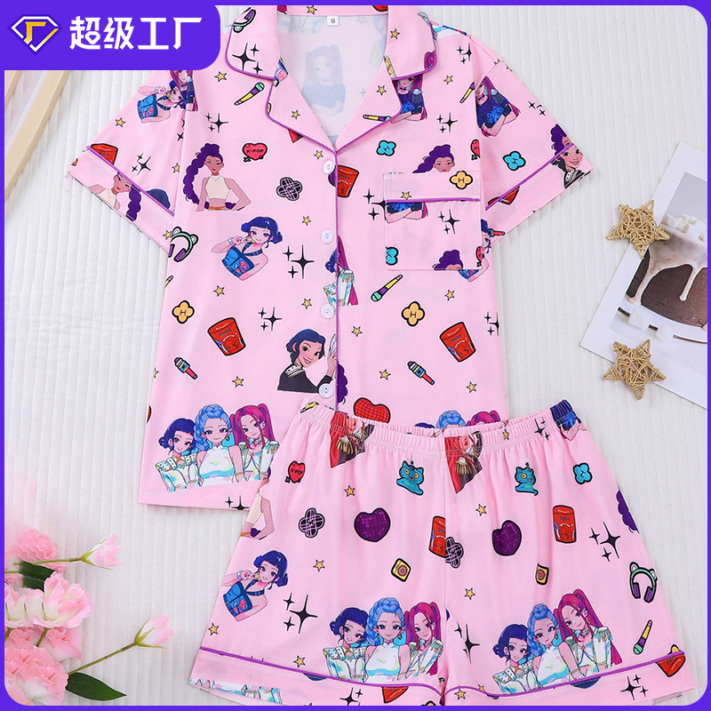 Cross-Border Fashion Casual Women's Pajamas Two-Piece Set Printed Short-Sleeved European and American Children's Home Wear Set Foreign Trade Customization