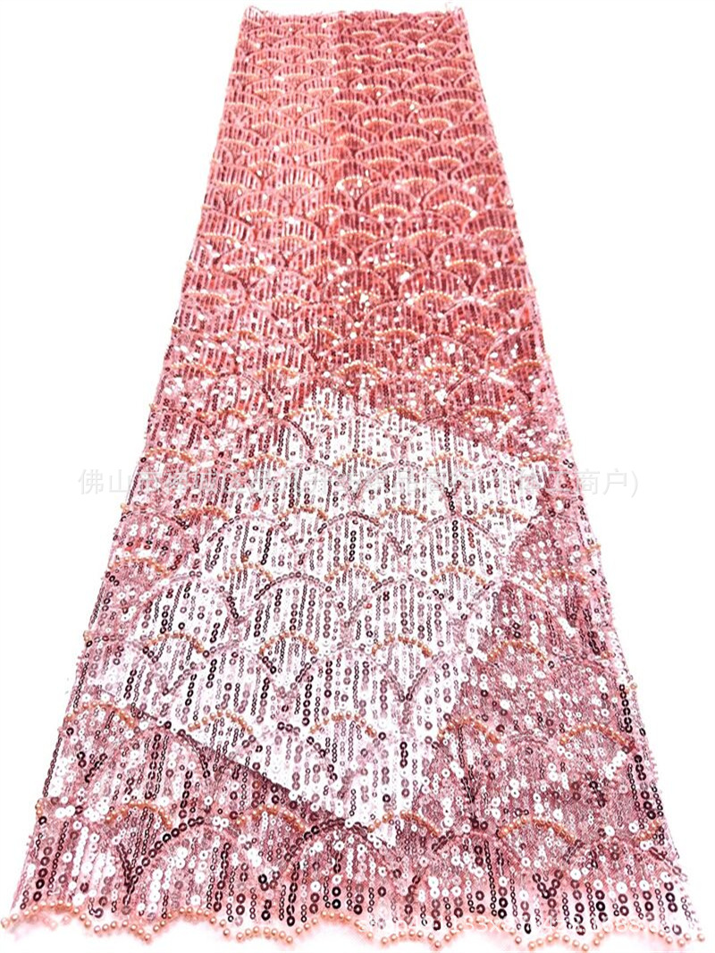 Tejido de bordado de perlas de alta fijación, tela de bordado tridimensional, cheongsam, vestido de noche, vestido de brindis, tela bordada