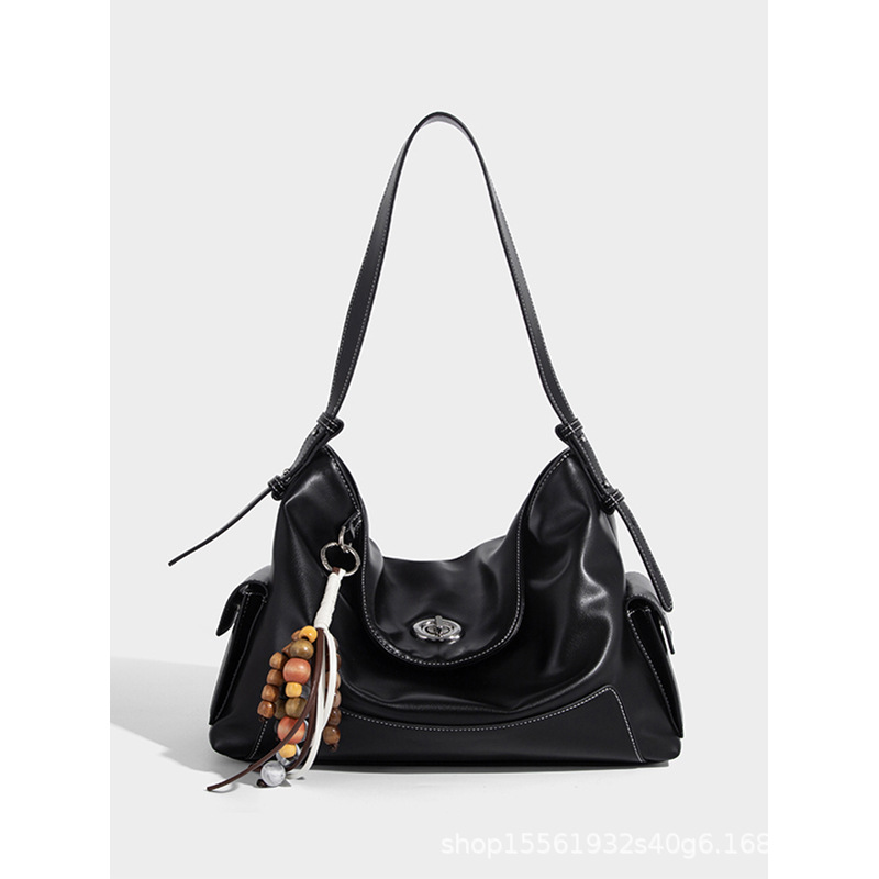 Niche Design Large Capacity Hobo Bag, Black Soft Leather Underarm Bag For Women, 2026 New Commuter Versatile Shoulder Bag