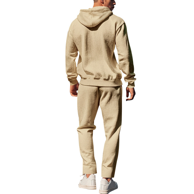 Men's Clothing heavy jacquard small square long sleeved trousers hooded suit _voghion.com