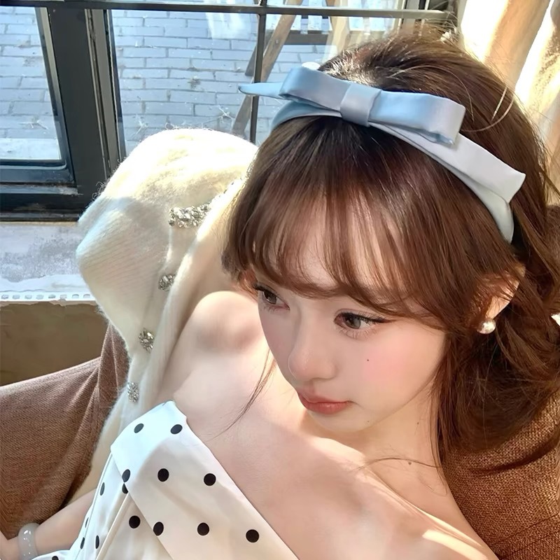 Red popularidad Yu Shuxin reducción de edad satén negro arco alto cráneo craneal banda de cabello de cinta francesa banda de cabello negro