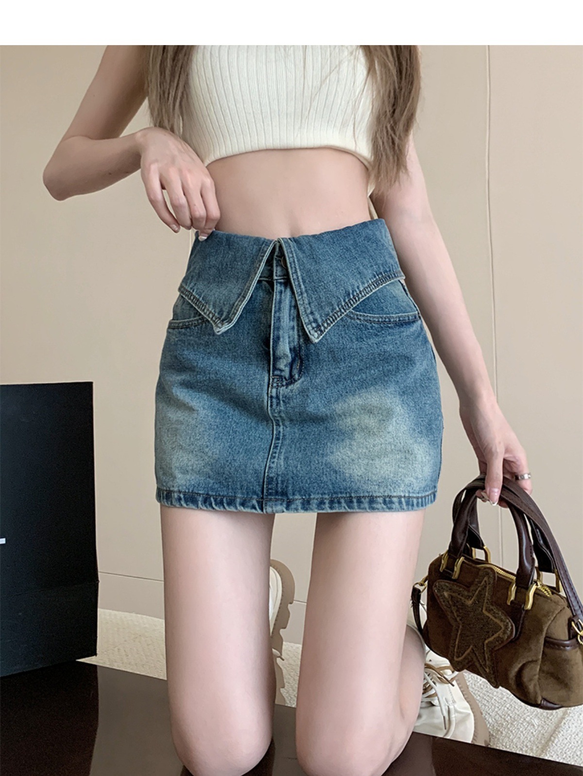 Retro Style High Waisted Denim Skirt plus Size A-Line Silhouette Women's Summer Bottoms Flattering for Petite Figures_ecoleips.com