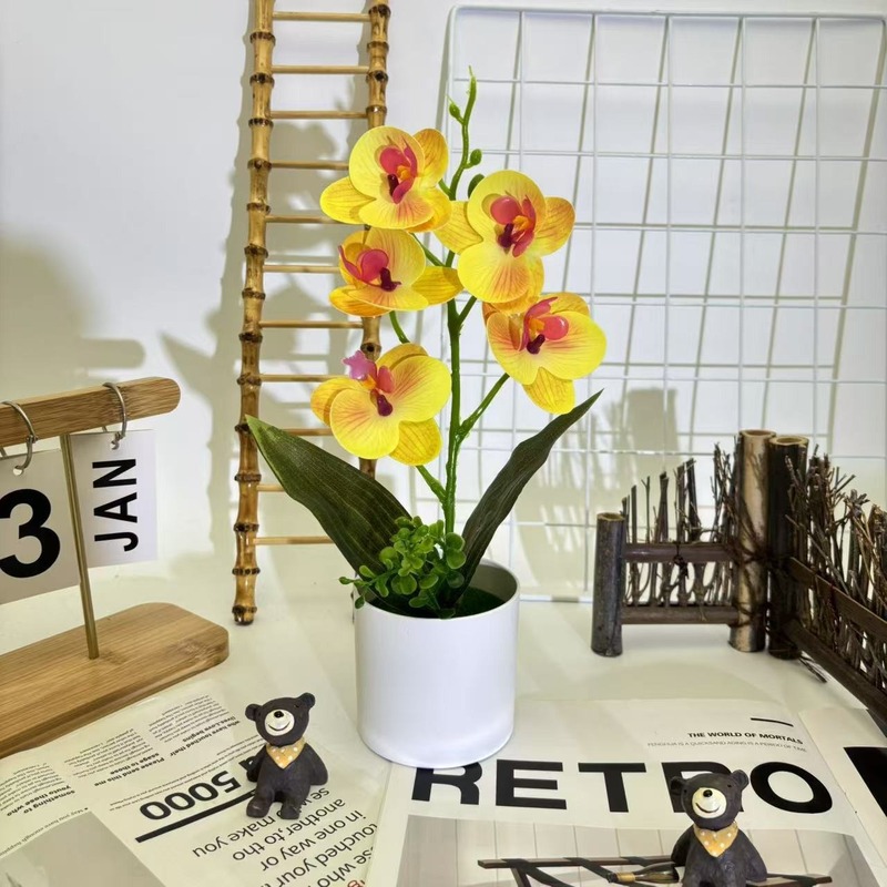 クロスボーダーのシミュレーション胡蝶蘭盆栽花付きデスクトップ装飾プラスチック造花盆栽撮影植木鉢置物花頭|undefined