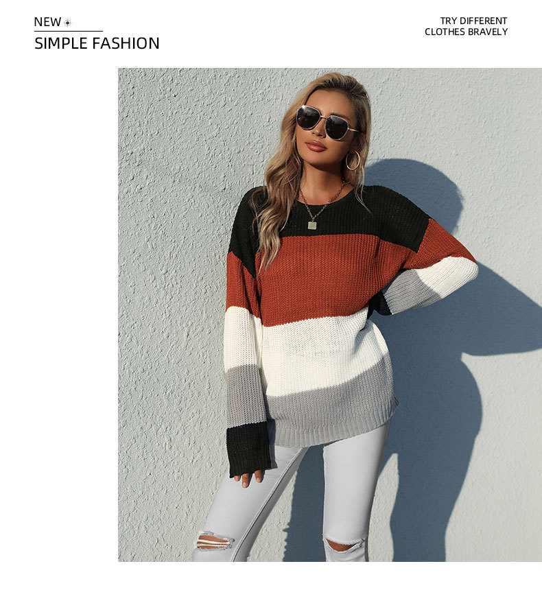 loose thin hedging knit round neck stitching sweater nihaostyles clothing wholesale NSYYF88566