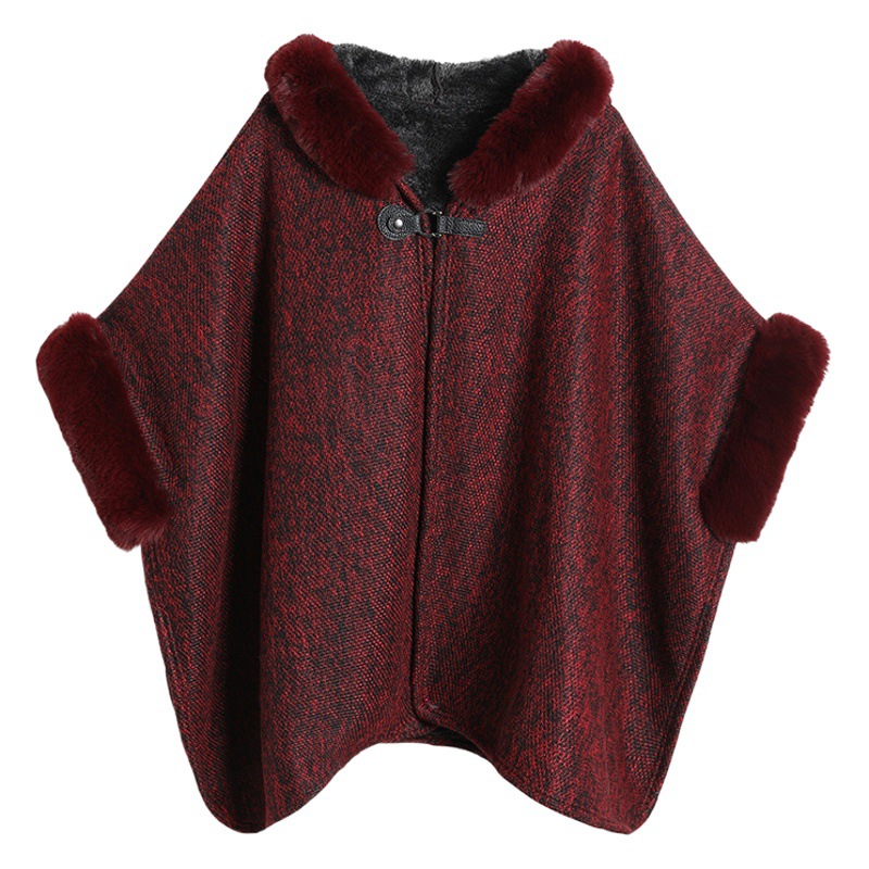 Nueva piel sintética 2023 invierno transfronterizo suministro británico temperamento europeo y americano de las mujeres con capucha abrigo chal