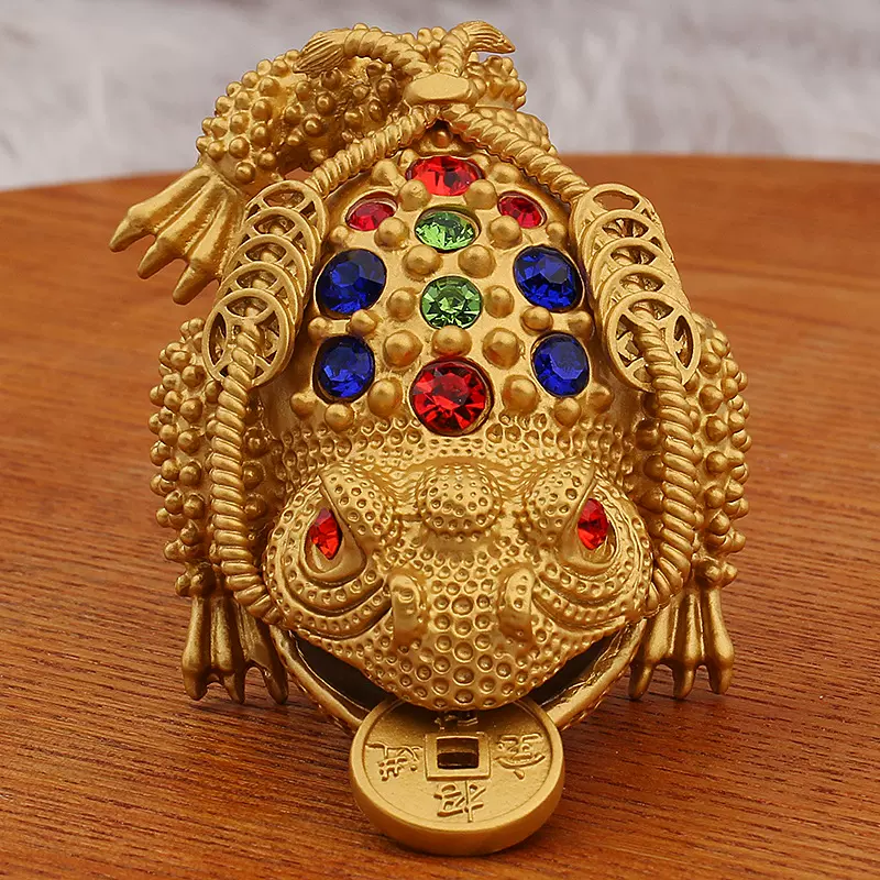 三足金蟾沙金满钻镂空工艺把玩件咬钱茶宠办公室桌面金属摆件