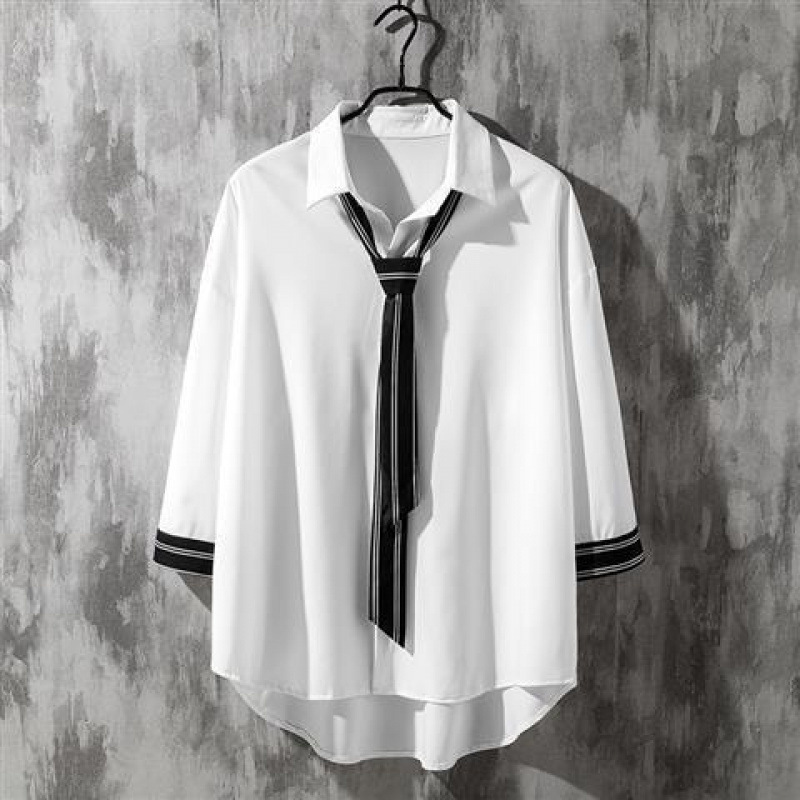Men's Long-Sleeve Shirt for Spring and Autumn, Stylish Dk Uniform, Unique Design, Lightweight, Drapey, Loose Fit, Hairstylist White Top Men's Long-Sleeve Shirt for Spring and Autumn, Stylish Dk Uniform, Unique Design, Lightweight, Drapey, Loose Fit, Hairstylist White Top