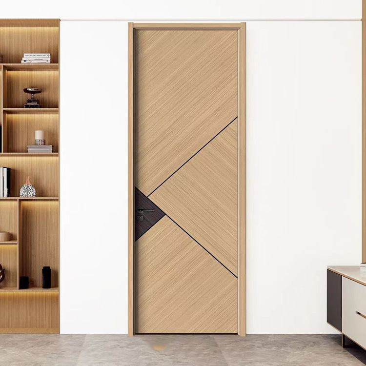 Puerta de madera sólida puerta de dormitorio conjunto de puertas interiores ecológicas simples puertas sin pintura puerta de habitación doméstica puerta de cristal de carbono image 3