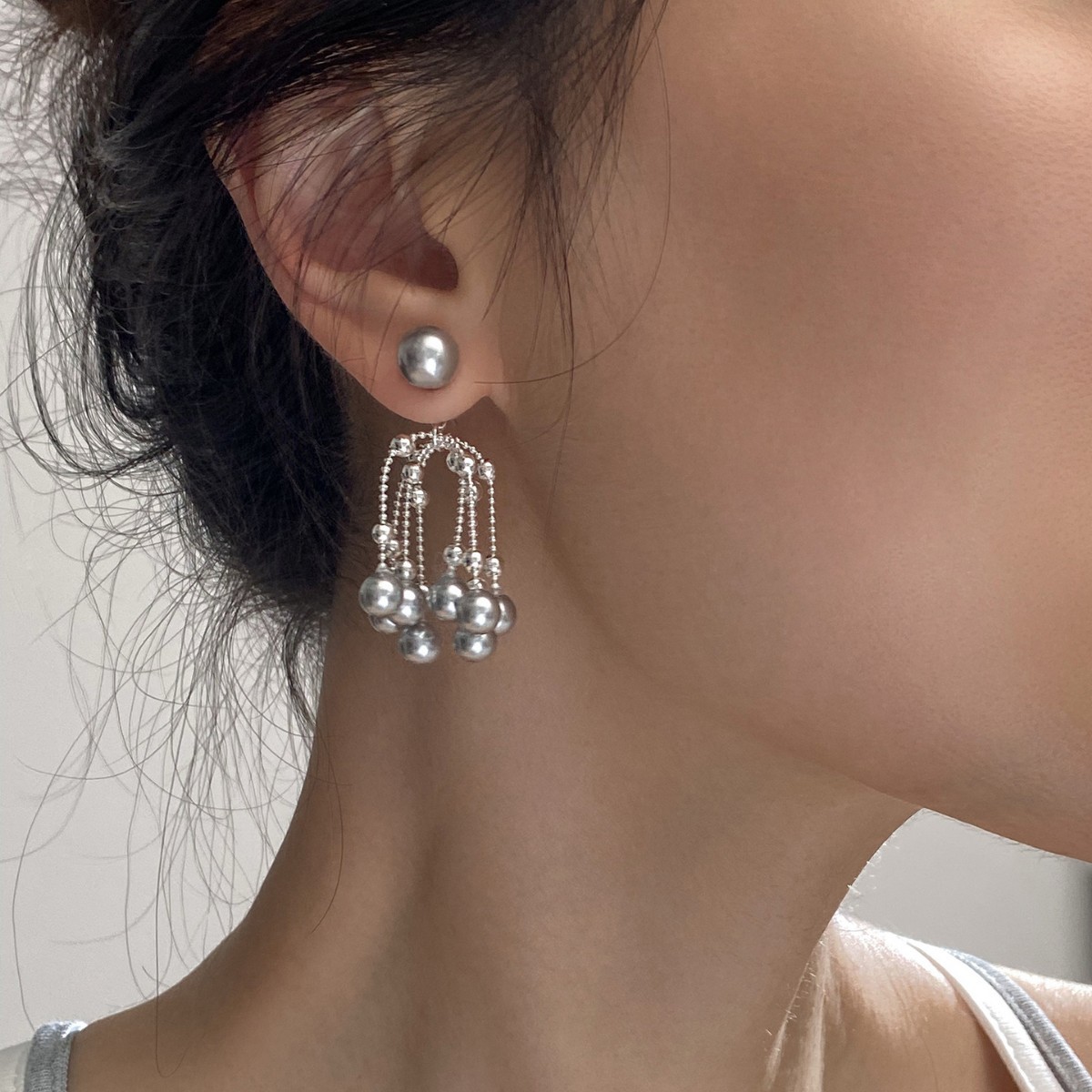 日韩小众925银针清冷超仙流苏珍珠耳环原创设计感温柔优雅女