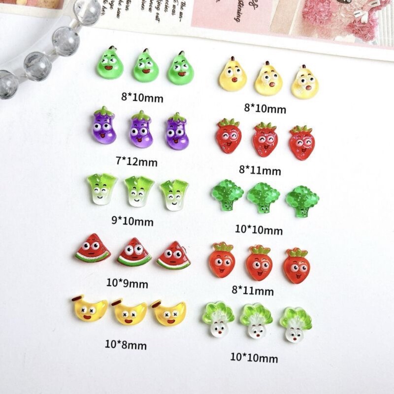 Mini Vegetable Cartoon Nail Art Decorations Cute Cabbage Radish Watermelon Fruit Simulation Food Toy Nail Accessories Wholesale