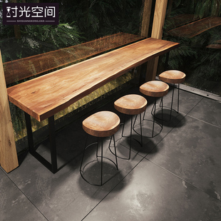 ✅ Bar Table Solid Wood Home Balcony Wall-Mounted Long Narrow Table High-Legged Bar Table and Chair Combination Bar Bar Table and Chairs
