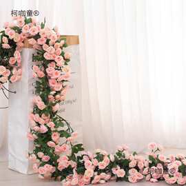 藤蔓遮挡管道太保缠绕塑料空调装饰壁麦藤玫瑰花吊顶藤条婚庆假花