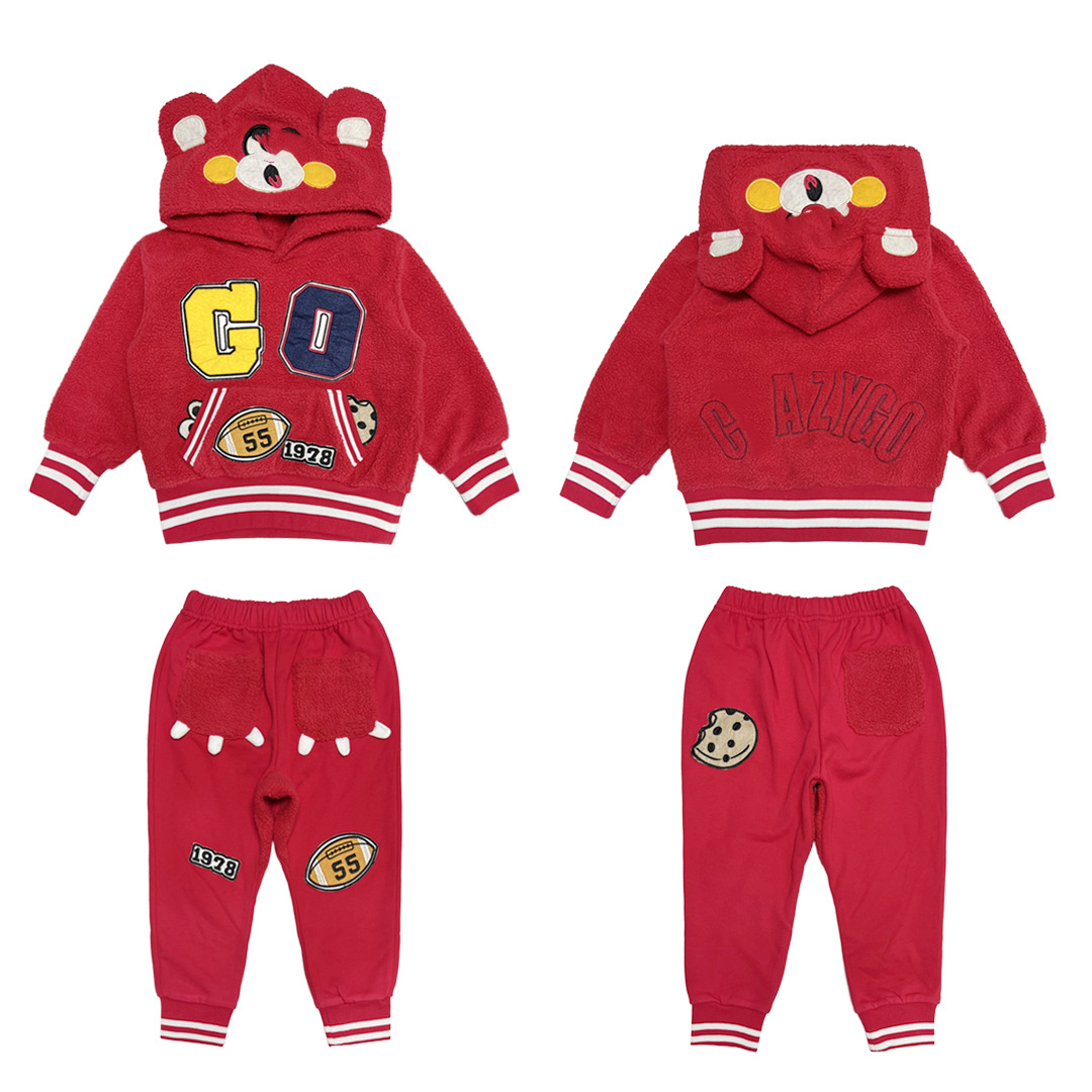 2025新款 日系潮牌 crazy gogo 羊羔绒绣章连帽套装 新年套装