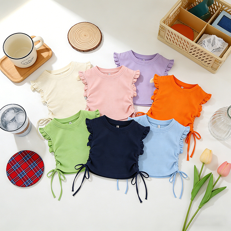 Summer short solid color children's fuchsia T-shirt