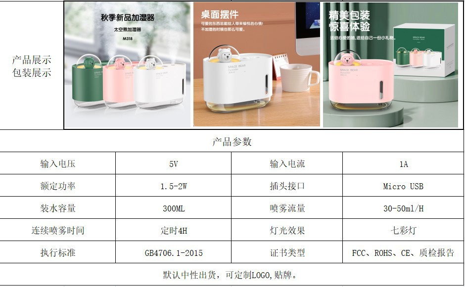 新款跨境新品萌宠空气喷雾加湿器usb迷你太空熊小型桌面香薰补水详情4